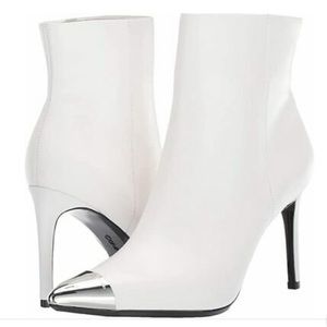 Calvin Klein Ravie White Pointed Steel Toe Ankle Boots
